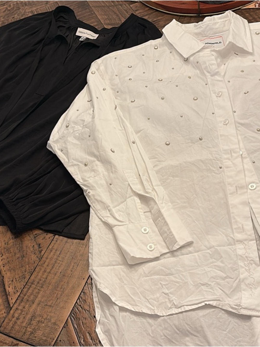 Bundle - Antonio Melani Silky blouse,Karl Lagerfeld White Shirt with Pearl Studs
